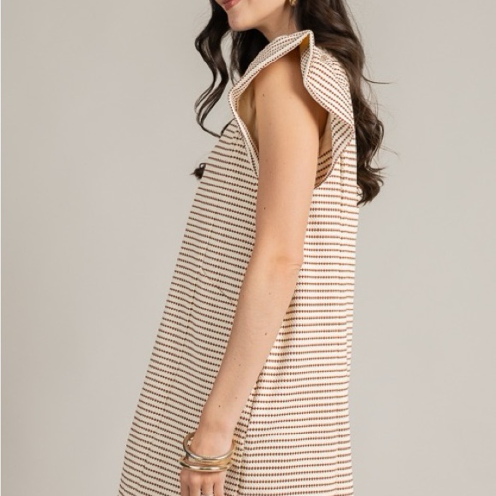 Entro DOTTED LINE DRESS, ECRU MOCHA Size M - Picture 2 of 10